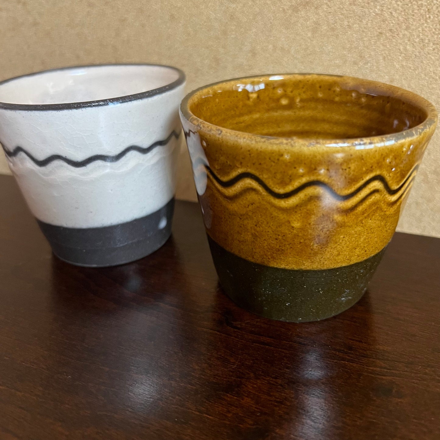 蕎麦猪口 2つセット φ8.5cm 白ー茶