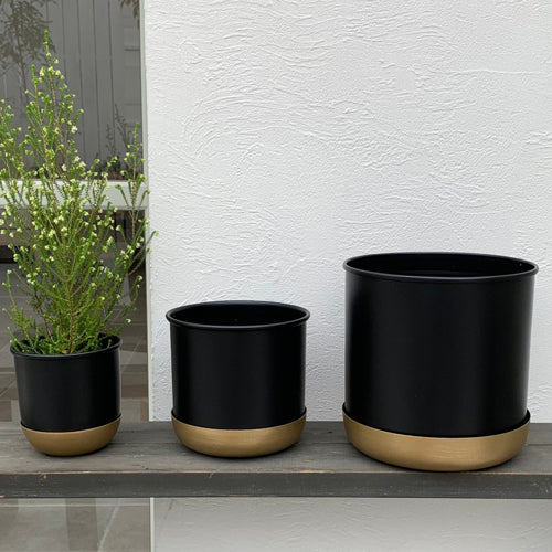 Pot with Saucer   ポット+受け皿セット Color:Black&Gold/White&Gold/Gold&Gold Size:12cm/16cm/20cm