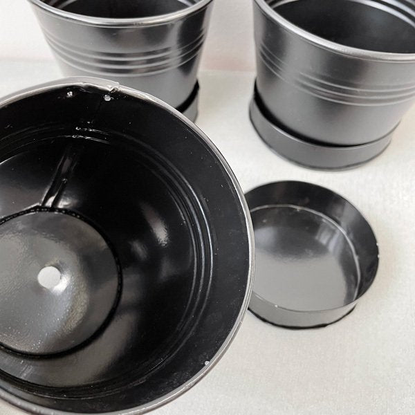 Tine Planter with Saucer   Black/Silver ブリキプランターウィズソーサー